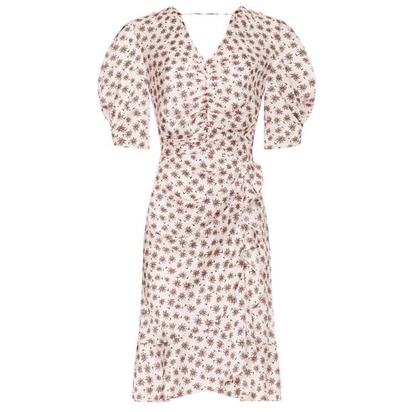 NWOT Maje Size 36/US 4 Palm Tree Print Ruffled Short Puff Sleeve Dress - Picture 2 of 8